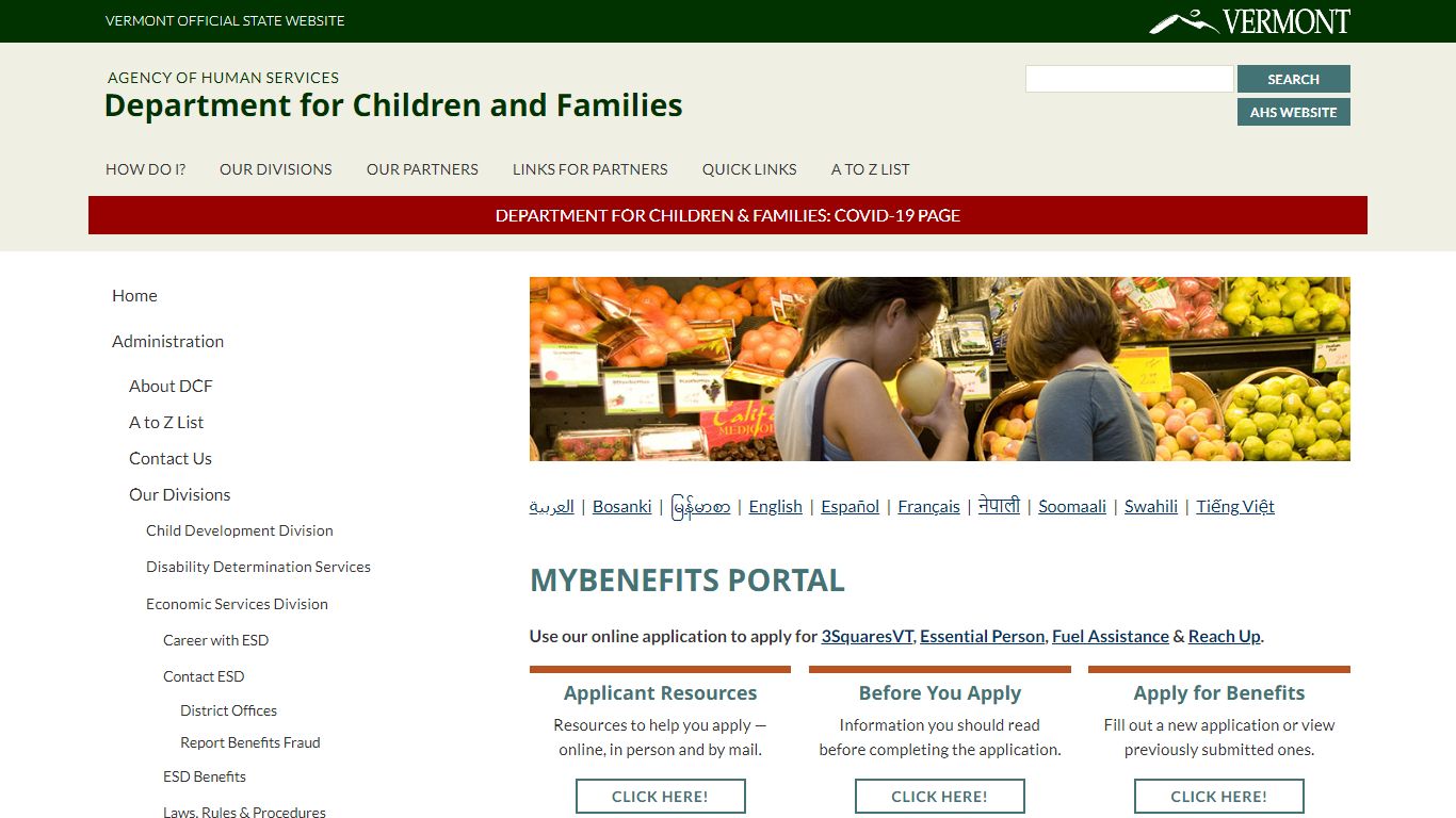 MyBenefits Portal | Department for Children and Families - Vermont